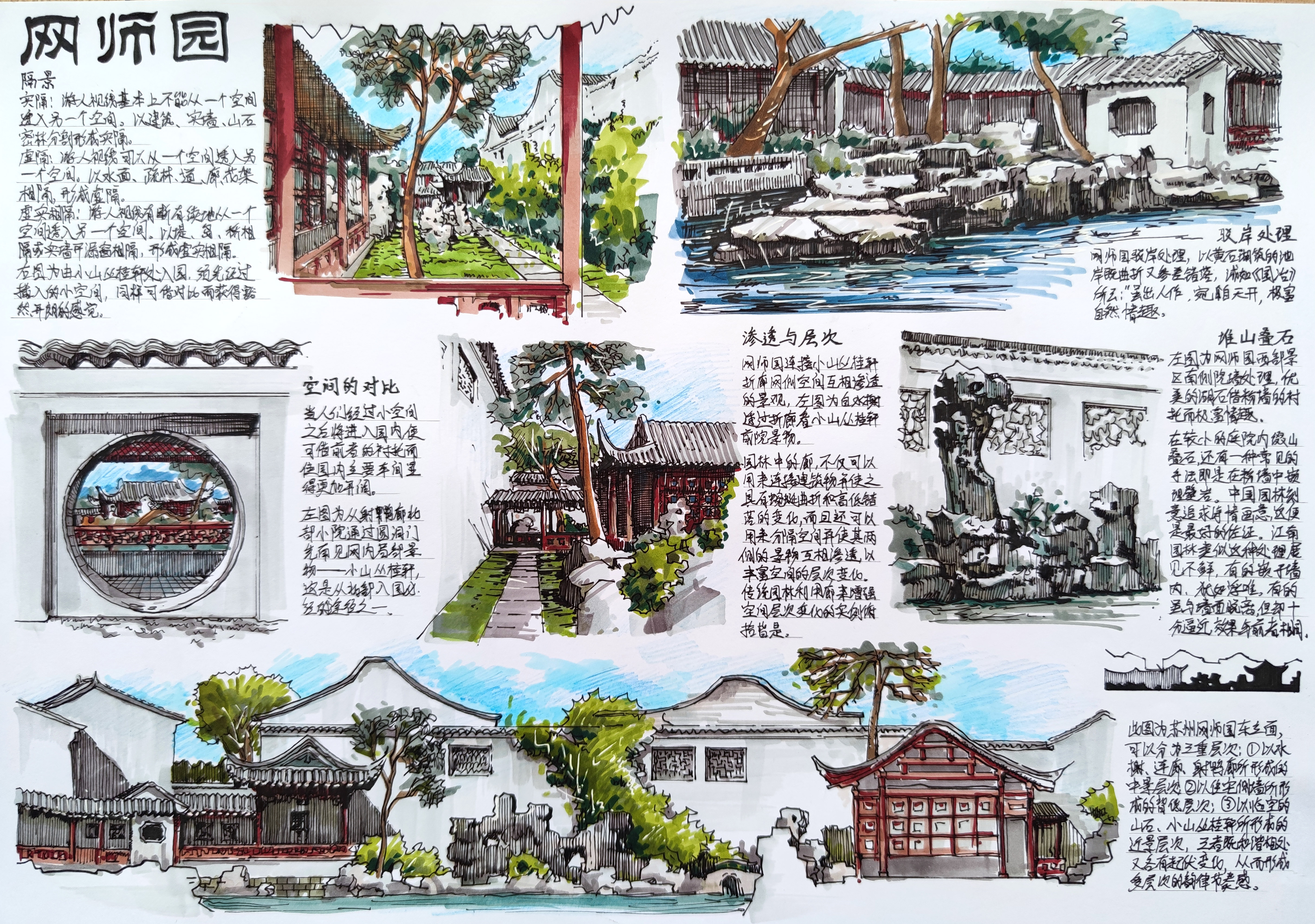 苏州网师园园林场景手绘表现二