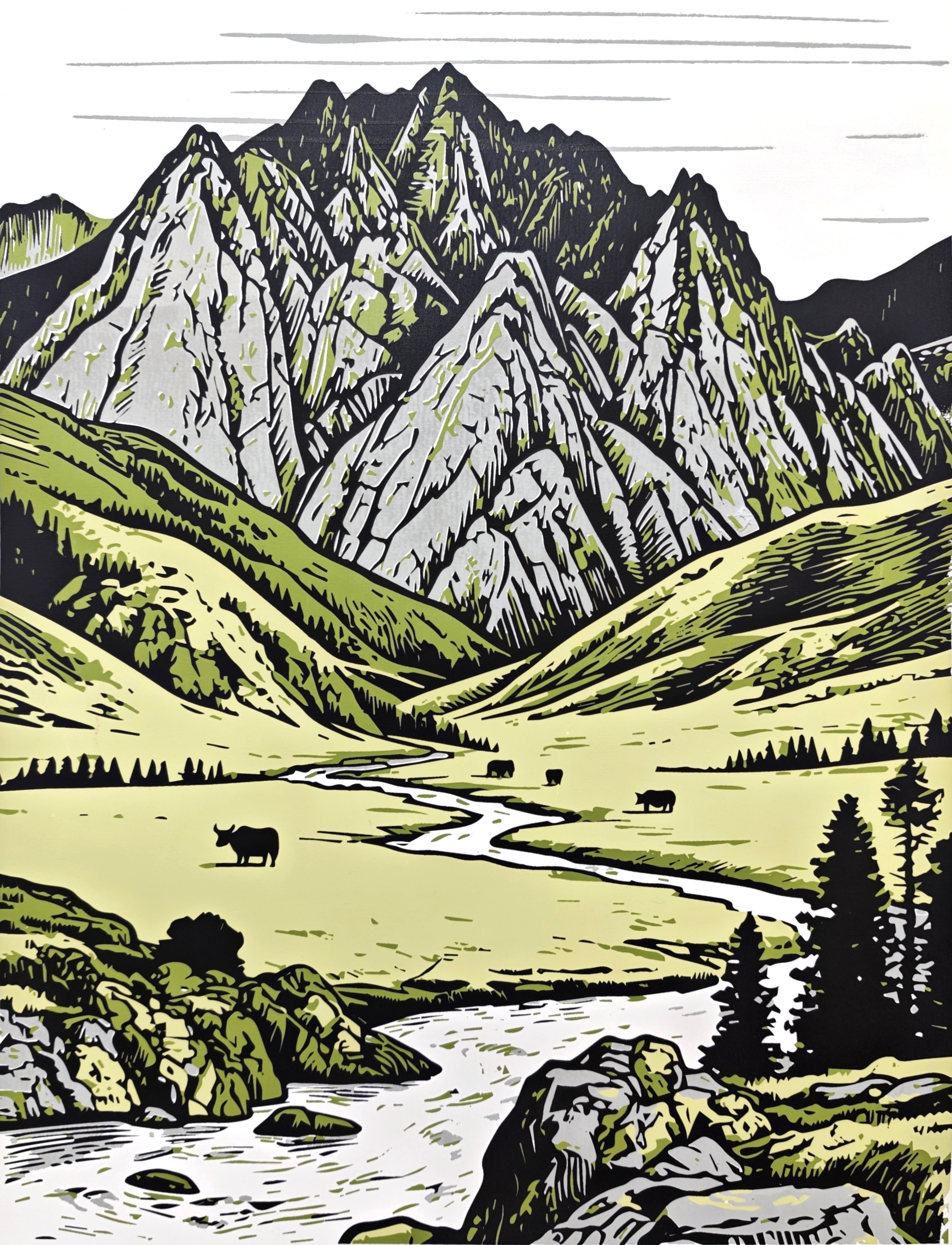 《山·草·水》丝网版画系列中的《山之骨》
